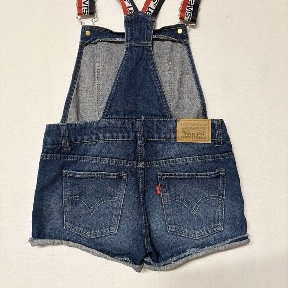 Y2K Levi's Overall Shortalls Girls 10 Denim Bibs Red White Blue Logo Straps - Picture 9 of 13